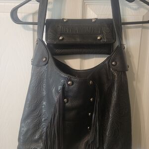 Metal Mulisha Black Shoulder Bag with Bold Style And Matching Wallet.